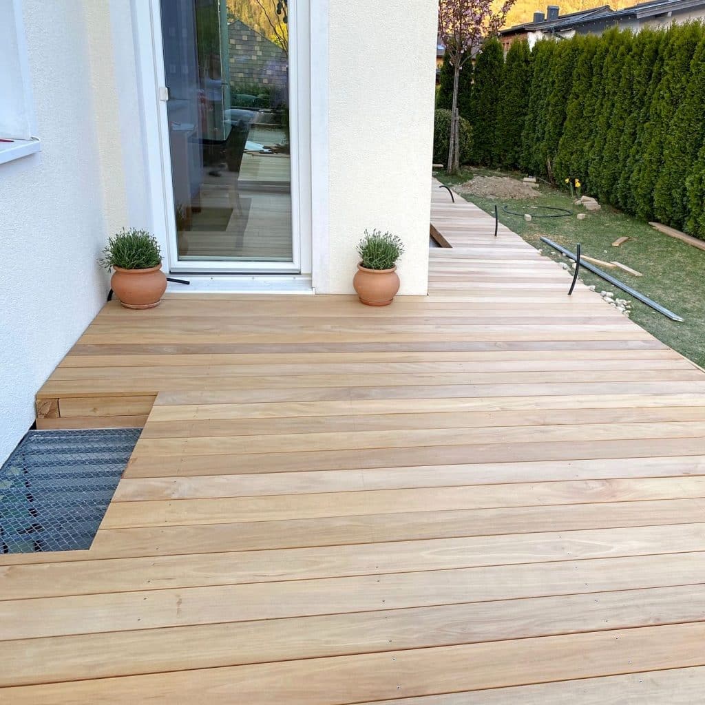 Garapa decking boards visibly screwed