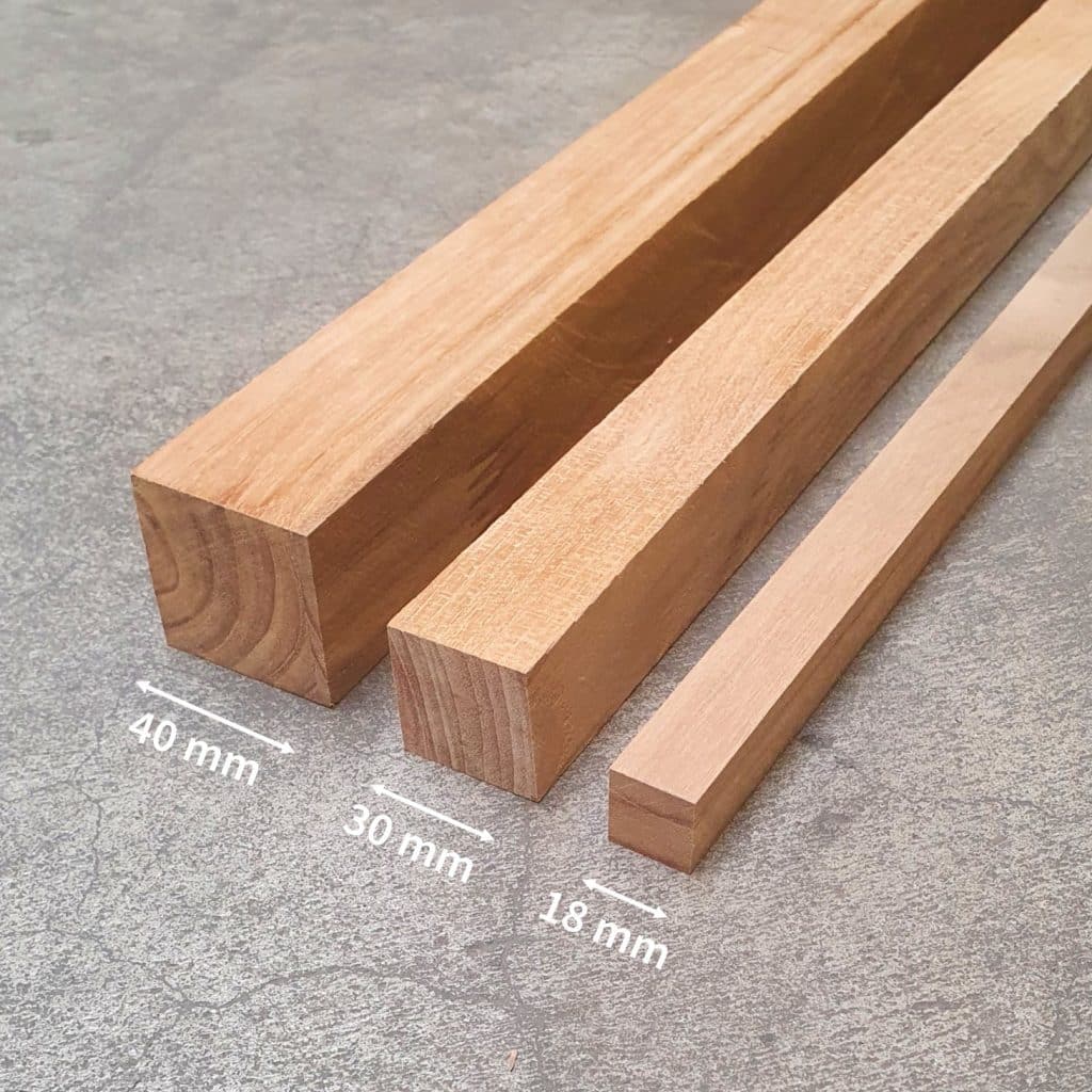 Fyrkantig stång teak 18mm 30mm 40mm dimensioner